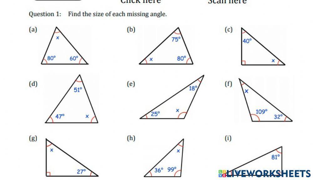 Calculating Angles in a Triangle Worksheet