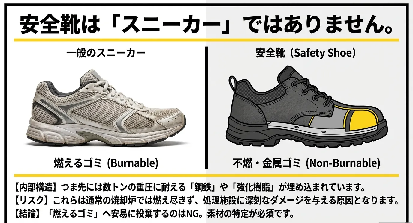 安全靴の捨て方徹底解説！鉄芯分解の真偽と自治体分別・産廃ルール