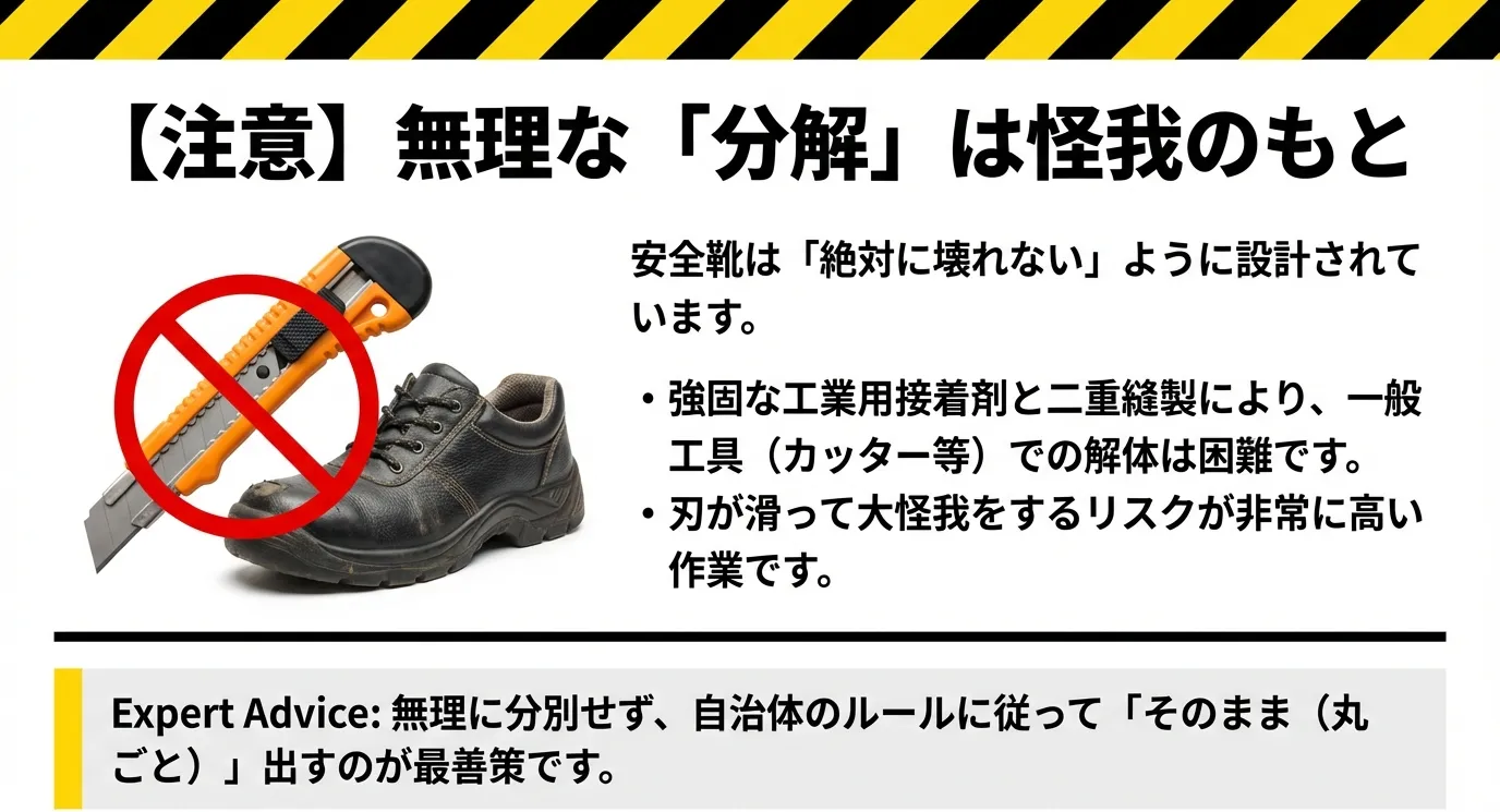安全靴の捨て方完全ガイド！鉄芯は抜くべき？分別ルールと法人処分法