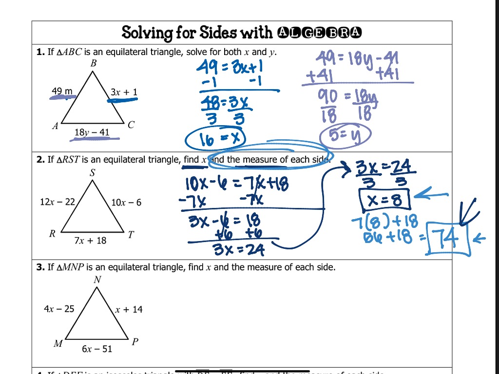 Solving for Sides with Algebra Triangles Worksheet Answers