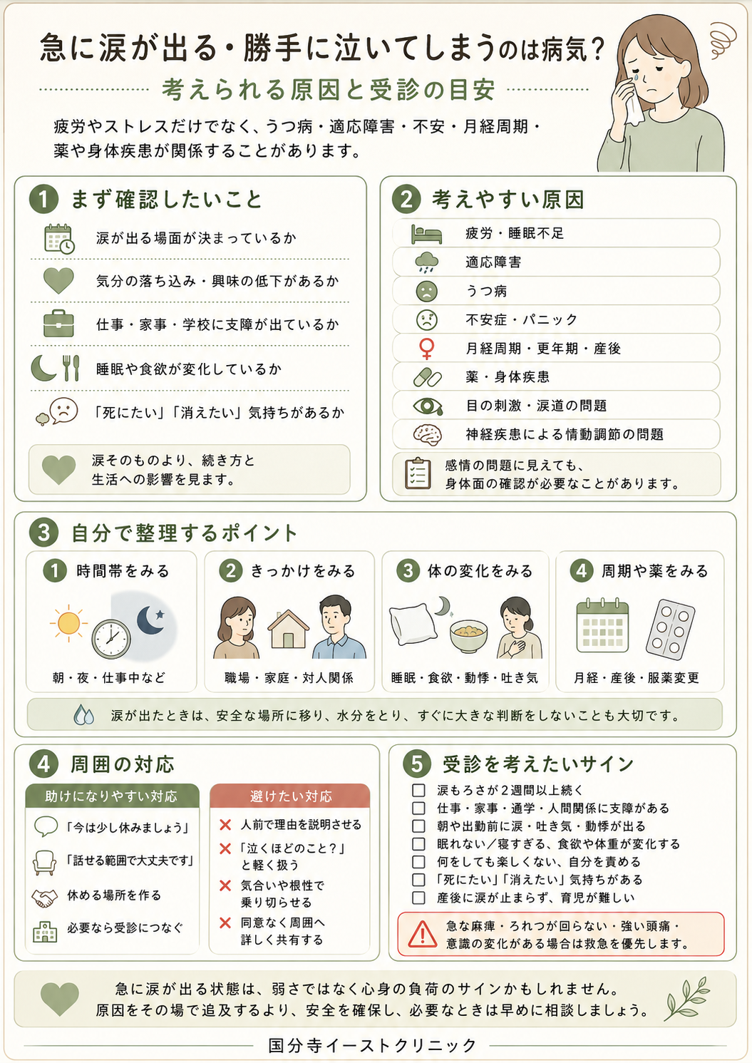 勝手に涙が出てくるのはなぜ？心と体のSosサインと後悔しない受診目安
