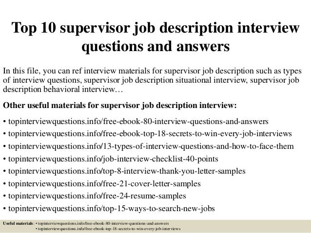 Supervisor Position Interview Questions and Answers