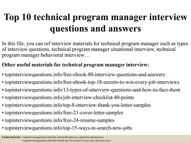 Program Manager Interview Questions and Answers Pdf