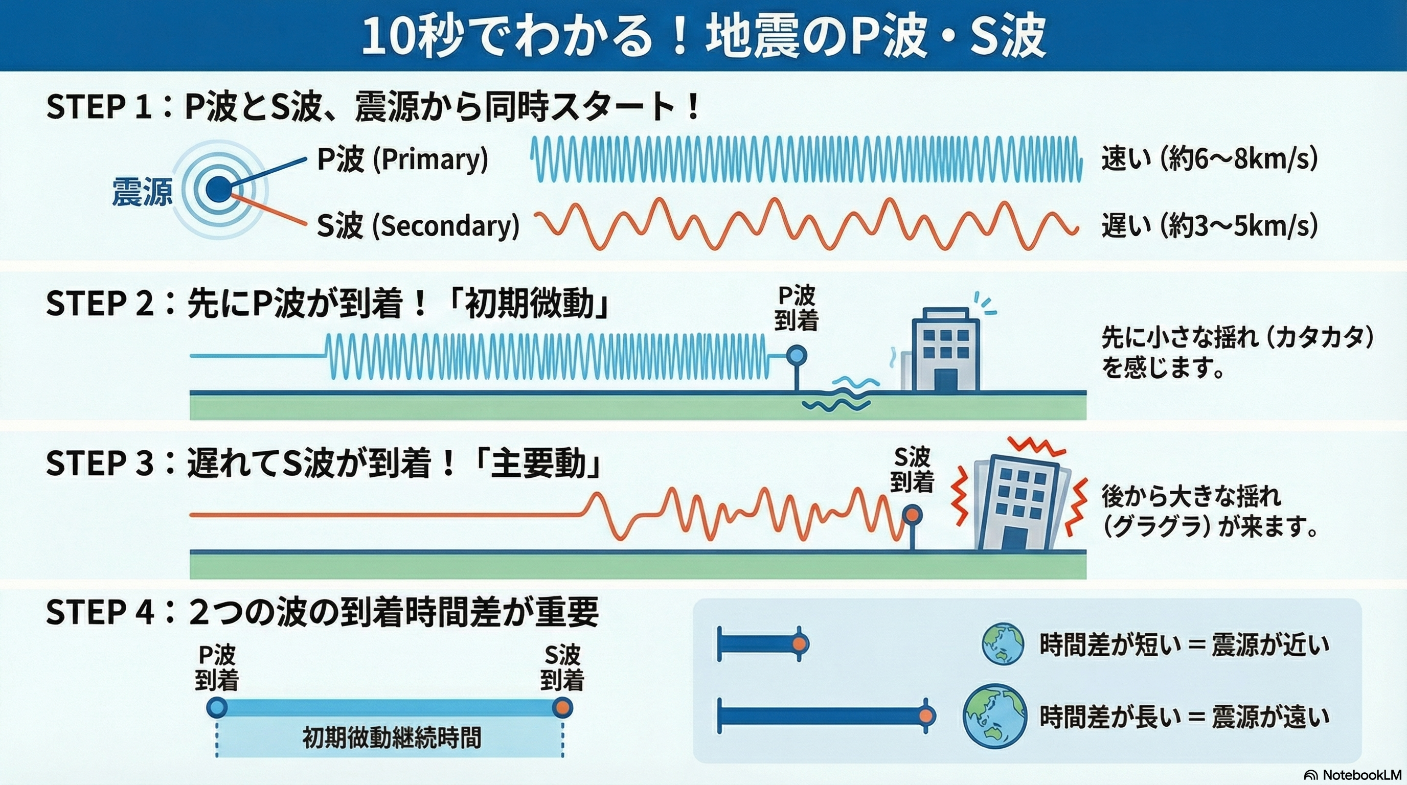 なぜ大揺れは後から来る？地震のP波とS波の違いと仕組みを徹底解説