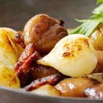Leite-Sautted Onions Chestnuts and Bacon