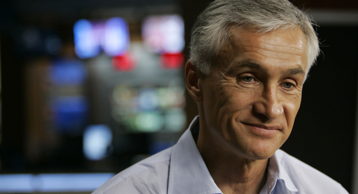 ** ADVANCE FOR SATURDAY JUNE 14 **Univision journalist Jorge Ramos pauses during an interview in Miami Tuesday, April 29, 2008. The veteran news anchor has written a book called "The Gift of Time, Letters from a Father," a surprisingly vulnerable love letter to his children. (AP Photo/Lynne Sladky)